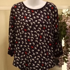 Anthropologie Maeve Bird Navy Printed Top